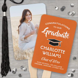 1 Photo Graduation Elegant Orange Black and White Hand Fan