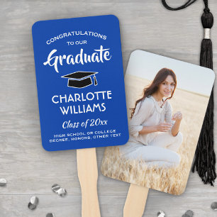 1 Photo Graduation Elegant Royal Blue and White Hand Fan