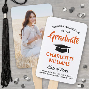 1 Photo Graduation Modern Orange White and Black Hand Fan