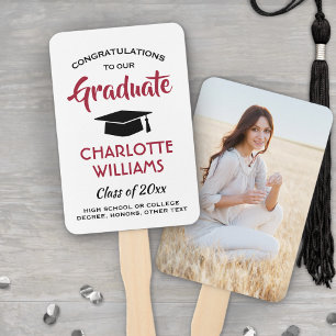 1 Photo Graduation Modern Red Black and White Hand Fan