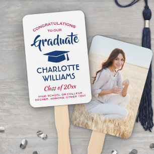 1 Photo Graduation Modern Red White and Blue Hand Fan