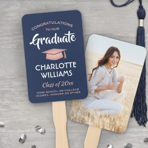 1 Photo Graduation Navy Blue and Pink Rose Gold Hand Fan