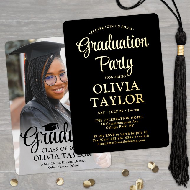 1 Photo Graduation Party Elegant Script Black and (Creator Uploaded)