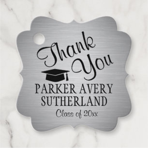 1 Photo Graduation Thank You Silver & Black Fancy Favour Tags