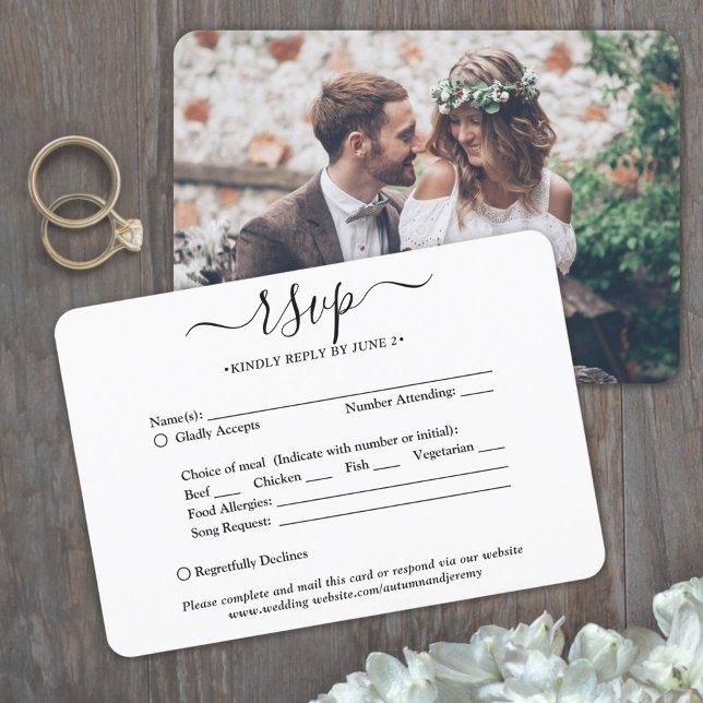 1 Photo Meal Options Song Request Simple Wedding RSVP Card (Creator Uploaded)