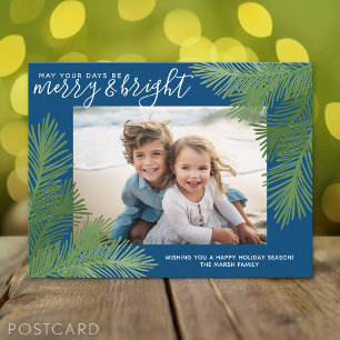 1 Photo Merry Bright Calligraphy Modern Christmas Holiday Postcard