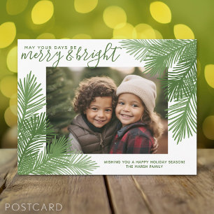 1 Photo Merry Bright Calligraphy Modern Christmas Holiday Postcard