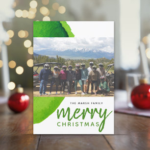 1 Photo Merry Christmas Modern Abstract Watercolor Holiday Card