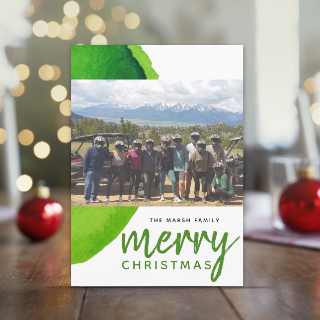 1 Photo Merry Christmas Modern Abstract Watercolor Holiday Card (Online Christmas Card with an artistic, watercolor background and modern fonts)