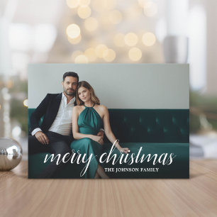 1 Photo Merry Christmas Script Houndstooth Holiday Card