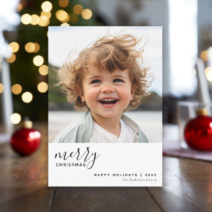 1 Photo Minimal Merry Christmas - black white Holiday Card
