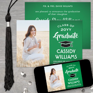 1 Photo Modern Green White and Black Graduation Announcement
