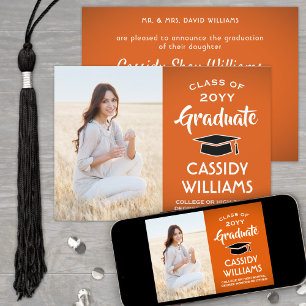 1 Photo Modern Orange White and Black Graduation Announcement