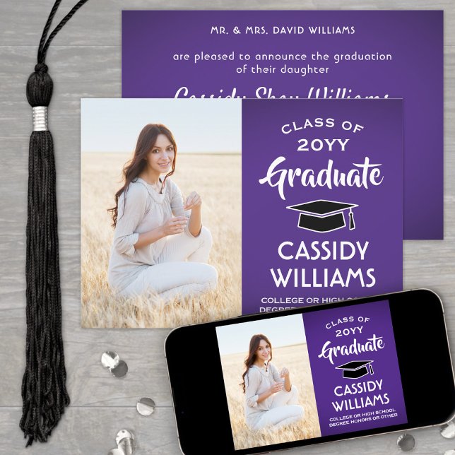1 Photo Modern Purple and White Graduation Announcement (Creator Uploaded)