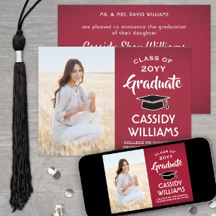 1 Photo Modern Red White and Black Graduation Announcement