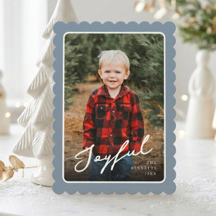 1 Photo Modern Scallop Frame Joyful Christmas Holiday Card