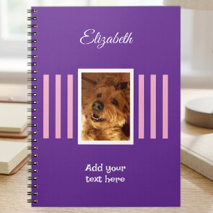 1 photo name text pink purple notebook