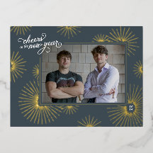 1 Photo New Years Fireworks Foil Holiday Post Card
