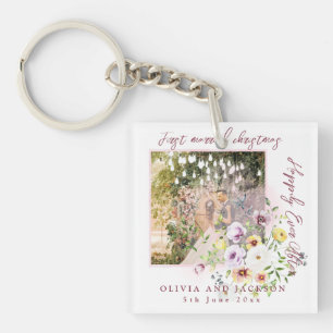 1 Photo Newlyweds 1st Married Christmas Pink Text Key Ring