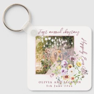 1 Photo Newlyweds 1st Married Christmas Pink Text Key Ring