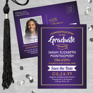 1 Photo Purple and Gold Graduation Save the Date Announcement Postcard
