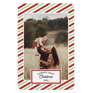 1 Photo Red and Green Diagonal Stripes Magnet