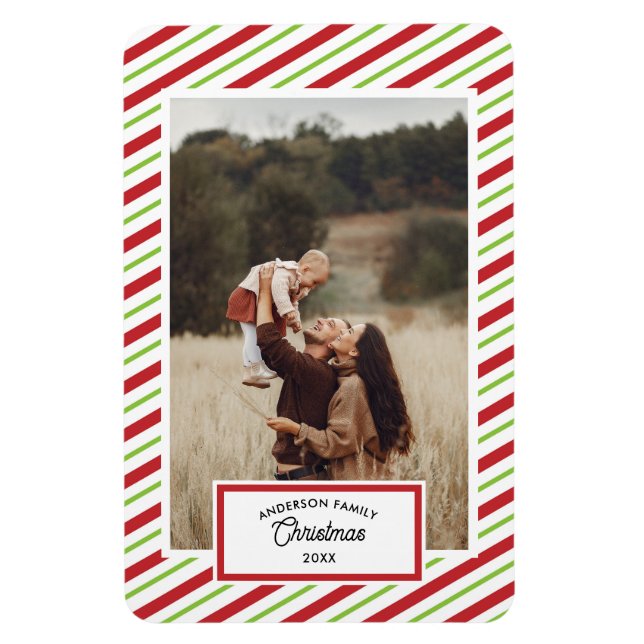 1 Photo Red and Green Diagonal Stripes Magnet (Vertical)