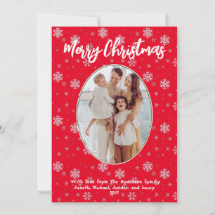 1 Photo Red Snowflakes Cute Modern Merry Christmas Holiday Card