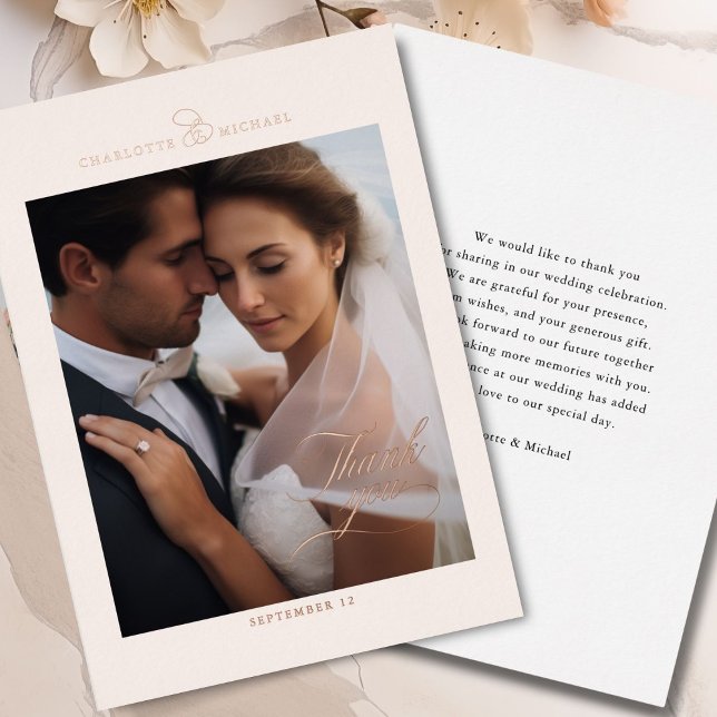 1 Photo, Rose-Gold-Foil, THANK YOU! (1 Photo, Rose-Gold-Foil, THANK YOU! Beige Foil Invitation)
