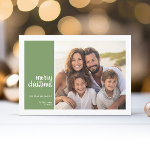 1 Photo - Simple Minimal Christmas green christmas Holiday Card