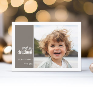 1 Photo - Simple Minimal Christmas taupe christmas Holiday Card