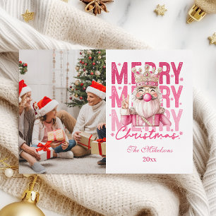 1 Photo Vintage Pink Nutcracker Christmas  Holiday Card