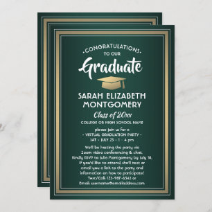 1 Photo Virtual Graduation Party Green Gold White Invitation