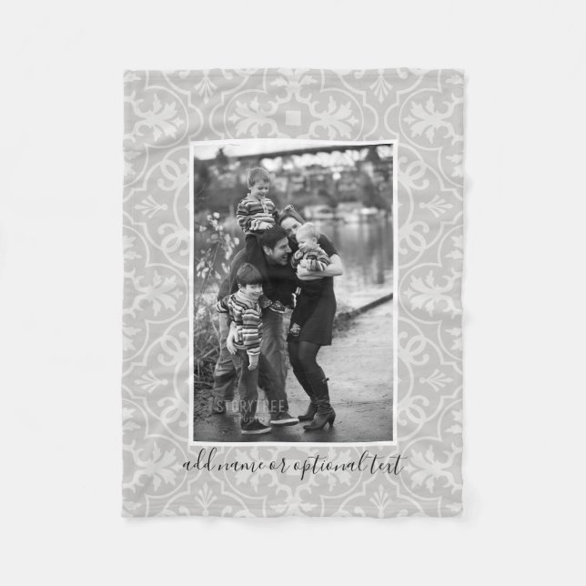 1 Photo with Farmhouse Tile Pattern and Text Fleece Blanket (Front)