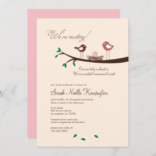 1 Pink Egg Nesting Birds Baby Shower Invitation