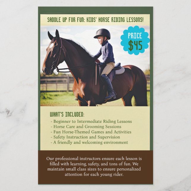 1 QR Code + Kids' Horse Riding Class Flyer (Front)