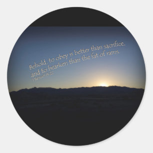 1 Samuel 15:22 Sunset Black Border Classic Round Sticker