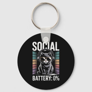 1% Social Battery Sarcastic Funny Introverted Cat  Key Ring