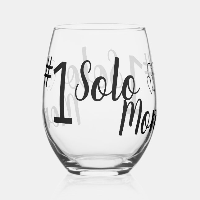 #1 Solo Mum Single Parent Drinkware Set Stemless Wine Glass (Front)