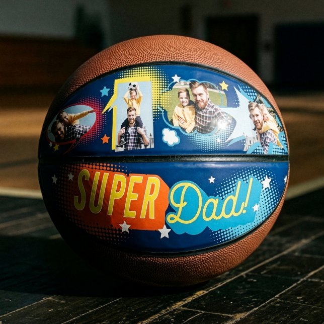 #1 Super Dad Comic Book Bubbles Custom Four Photos Basketball (#1 Super Dad Comic Book Bubbles Custom Four Photos Basketball)
