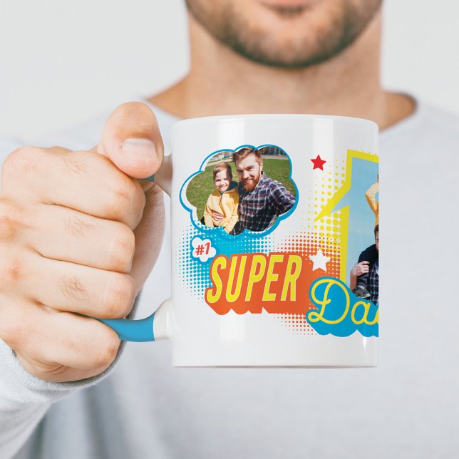 #1 Super Dad Comic Book Bubbles Custom Four Photos Mug (Creator Uploaded)