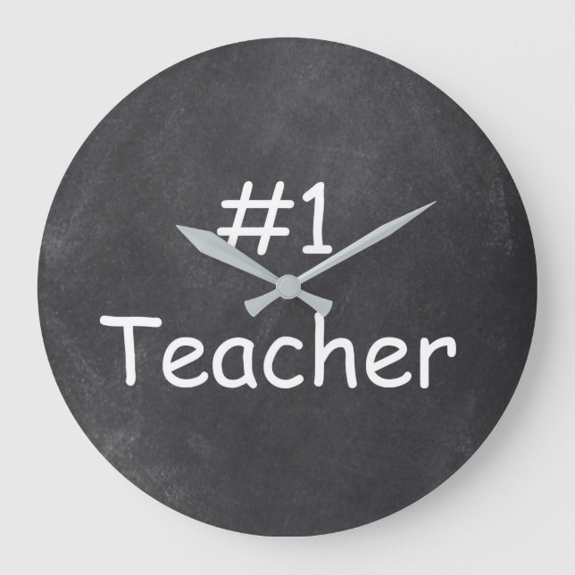 #1 Teacher Chalkboard Design Gift Idea Large Clock (Front)
