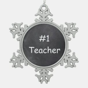 #1 Teacher Chalkboard Design Gift Idea Snowflake Pewter Christmas Ornament