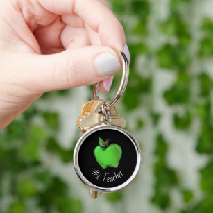 #1 Teacher Green Apple Keychain