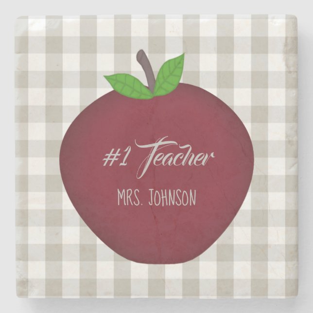 #1 Teacher Red Apple Drink Coaster (Front)