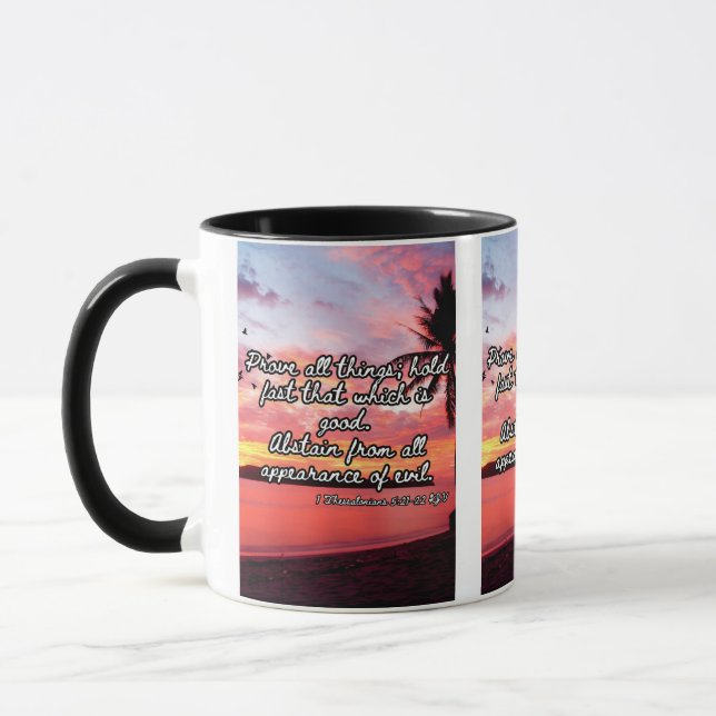 1 Thessalonians 5:21-22 KJV Bible Pic Two-Tone Mug (Left)