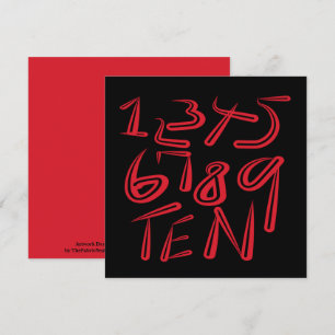 1 Thru Ten Typography In Red On Black Pattern Card
