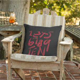 1 Thru Ten Typography In Red On Black Pattern Cushion
