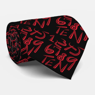 1 Thru Ten Typography In Red On Black Pattern Tie