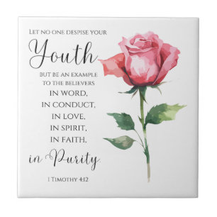 1 Timothy 4:12 - Youth Bible Verse Flower Ceramic Tile